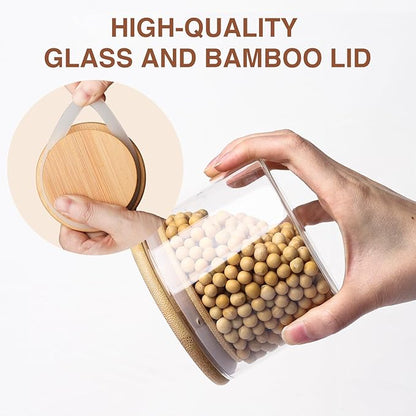 15oz Glass Food Storage Jars, Glass Jars with Bamboo Lids, Kitchen Storage Jars, Set of 6, Canisters with Airtight Lids for Spice, Coffee, Cookie, Pantry Organizers