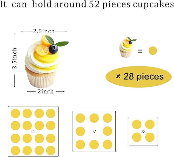 YestBuy 3 Tier Clear Square Cupcake Stand - Premium Cupcake Holder - Acrylic Cupcake Tower Display - Cady Bar Party Décor + LED Light String - Ideal for Weddings, Birthday Parties (Yellow Light)