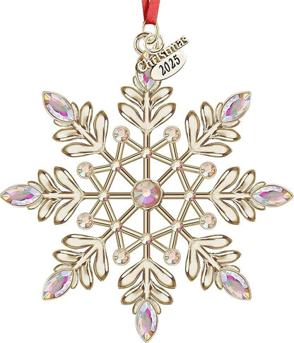 Christmas Snowflake Ornaments 2025 Decorations for Christmas Tree, Metal Hanging Rhinestones Ornament Decor, Glitter Crafts Snowflake Decorations Indoor Xmas Gifts for Holidays Winter Annual Keepsake