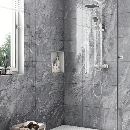 10pcs Marble Peel and Stick Backsplash Waterproof Washroom Wall Panels, Peel and Stick Tile, PVC Wall Panels for Kitchen (Grey Marble Tiles, 11.8" x 11.8" x2.5MM x 10Pack)