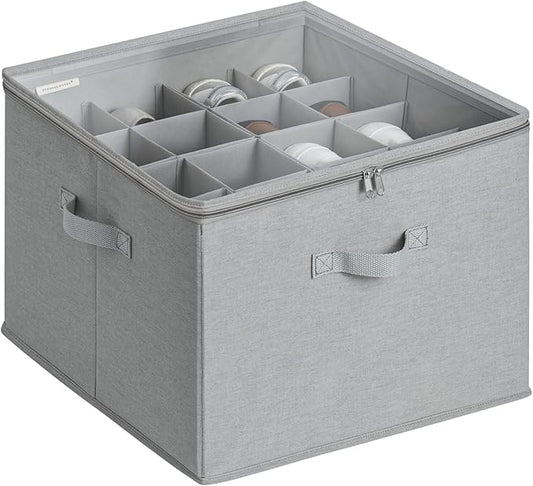 StorageWorks Shoe Organizer for Closet, Fits up to 16 Pairs, Shoe Cubby Storage Containers with Adjustable Dividers and Clear Cover, Grey