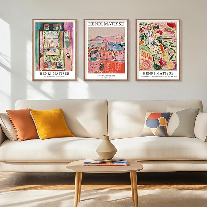 ILLBDR Framed Wall Art Vintage Matisse Wall Art Canvas Set of 3, Retro Prints Poster Mid Century Aesthetic Floral Botanical Decor for Living Room Bathroom Bedroom 16x24 Inch
