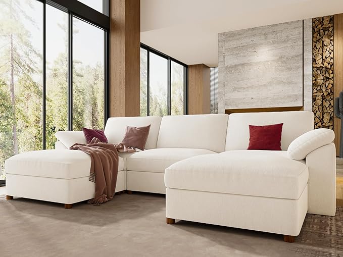 EASE MOOSE Oversized Modular Sectional Sofa, FSC Certified Extra Large U Shape Sectional Cloud Couch,Comfty Deep Modular Sofa with Ottoman,White