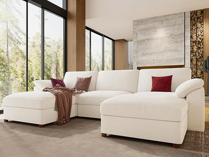 EASE MOOSE Oversized Modular Sectional Sofa, FSC Certified Extra Large U Shape Sectional Cloud Couch,Comfty Deep Modular Sofa with Ottoman,White