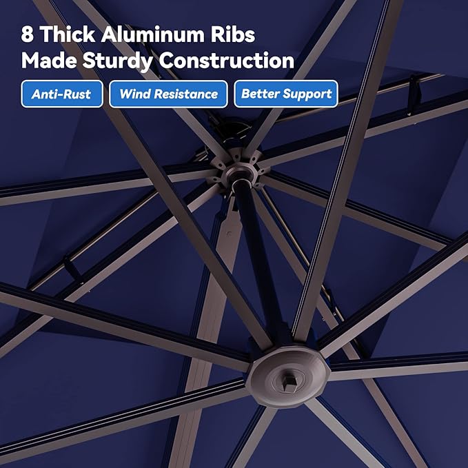 10x13FT Cantilever Outdoor Patio Umbrellas, Double Top Large Rectangle Umbrella, Heavy Duty 360° Rotation Offset Outdoor Sun Shade Umbrella for Garden Deck Pool Backyard, Navy Blue