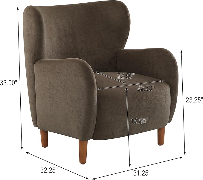 Christopher Knight Home Dolly Mid-Century Modern Velvet Upholstered Wingback Club Chair, Living Room Lounge Chair for Relaxation, Reading Armchair, Solid Wood Living Room Accent Chair, Dark Brown