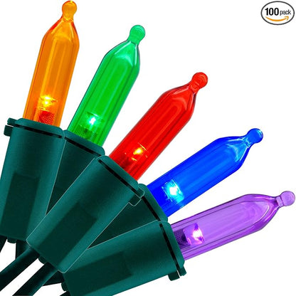 YULETIME Multicolor LED Christmas Lights with Green Wire, 33 ft 100 Count UL Certified Commercial Grade Holiday String Light Set (Multicolor - Green Wire)