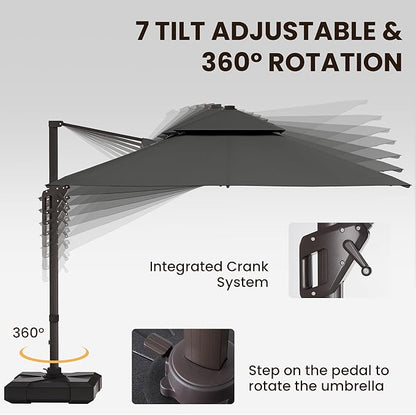 9' X 12' Cantilever Patio Umbrella Outdoor with Base Included Heavy Duty Double Top Windproof Rectangle Offset Umbrellas with 360-degree Rotation for Pool Deck Backyard, Grey