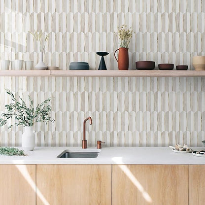 Vamos Tile Peel and Stick Backsplash Seamless Tile for Kitchen and Bathroom,White and Glossy Wooden Marble PVC Mixed Light Gold Self Adhesive Fish Scale Metal Mosaic Tiles (10 Sheets)