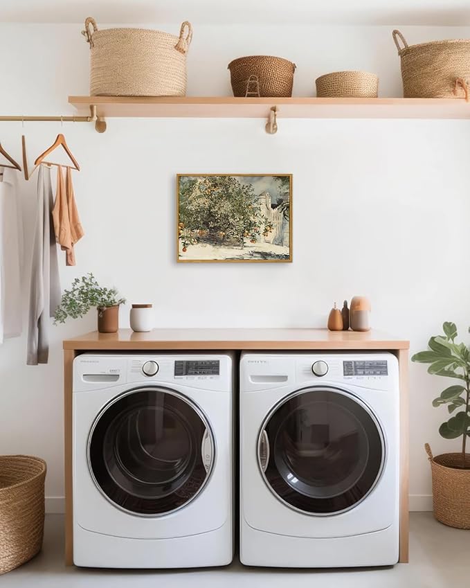 KBKBART Framed Vintage Kitchen Wall Art Prints Orange Tree Watercolor Oil Painting, Rustic Kitchen Sign Canvas Wall Art for Dining Room, Bedroom, Living Room, Farmhouse, Gallery, Vintage Pictures Wall Decor(12"x16")