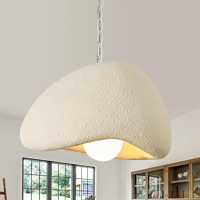 Wabi Sabi Pendant Lights,11.8in White Modern Pendant Light Resin Hanging Lamp Kitchen Island Lighting Modern Japandi Chandelier for Dining Room Bedroom Hallway Restaurant Foyer