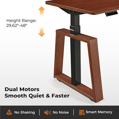 EUREKA ERGONOMIC Electric Standing Desk, 63inch Executive Computer Desk Adjustable Height Desk Modern Trapezoidal Leg Sit Stand Desk Smart APP&Touch Screen, Cherry Top