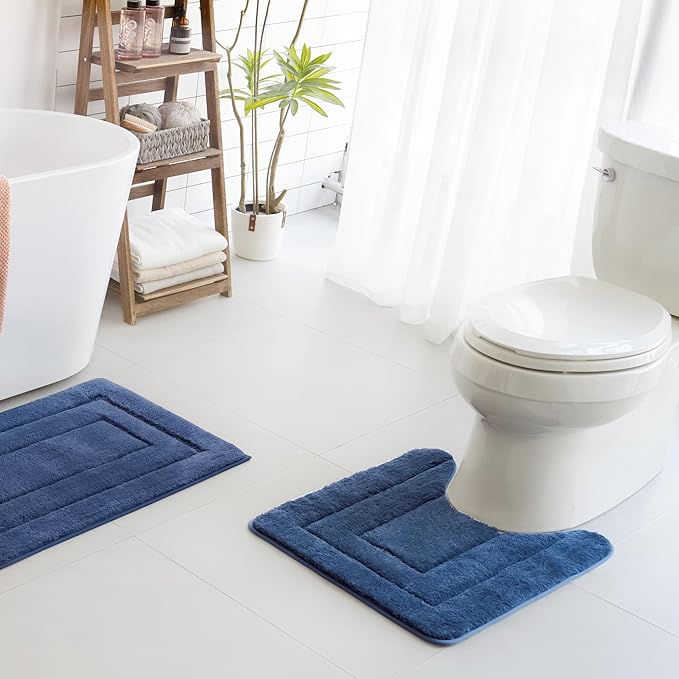 GRANNY SAYS Bathroom Toilet Rugs U Shaped, Bath Mats for Bathroom, Bath Rugs Non Slip Washable, Absorbent Microfiber Toilet Mat, Soft Plush Shaggy, 20" x 24", Blue