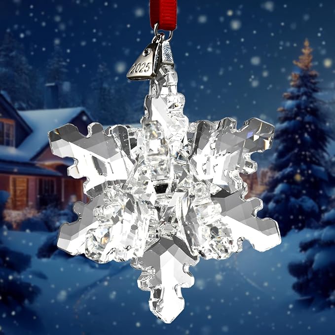 Annual Edition 3D Ornament 2025,Christmas Tree Ornaments Crystal Sun Catcher Home Hanging Decor (3D-Clear)