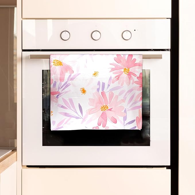 Eunzel Kitchen Tea Towel Quick Dry Microfiber Absorbent Dish Towels with Hanging Loop, Blush Floral Breeze