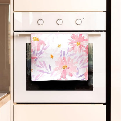 Eunzel Kitchen Tea Towel Quick Dry Microfiber Absorbent Dish Towels with Hanging Loop, Blush Floral Breeze