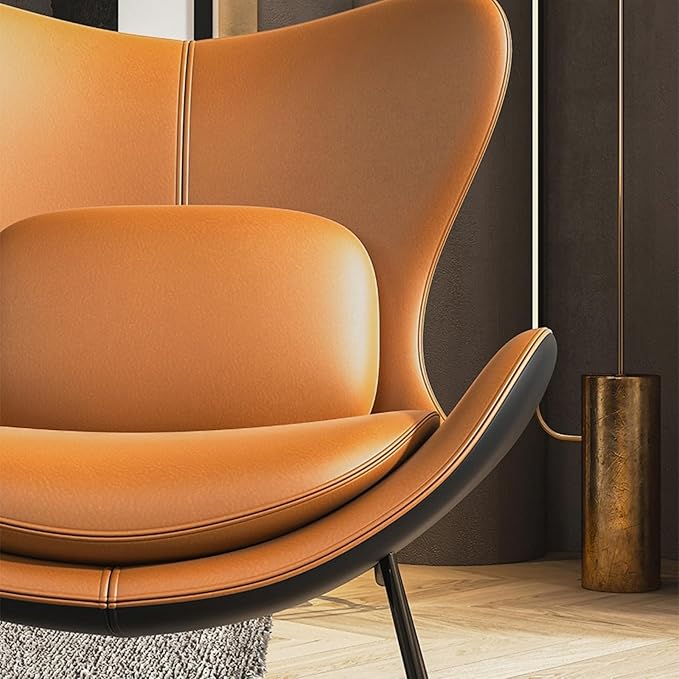 homary PU Leather Modern Wingback Accent Chair for Living Room Patio High-Density Foam Durable Metal Legs