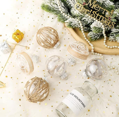 XmasExp Christmas Ball Ornaments Set, Farmhouse Rustic Christmastree Decorations,12ct Large Shatterproof Plastic Hanging Ornaments, 70mm/2.76", Beige