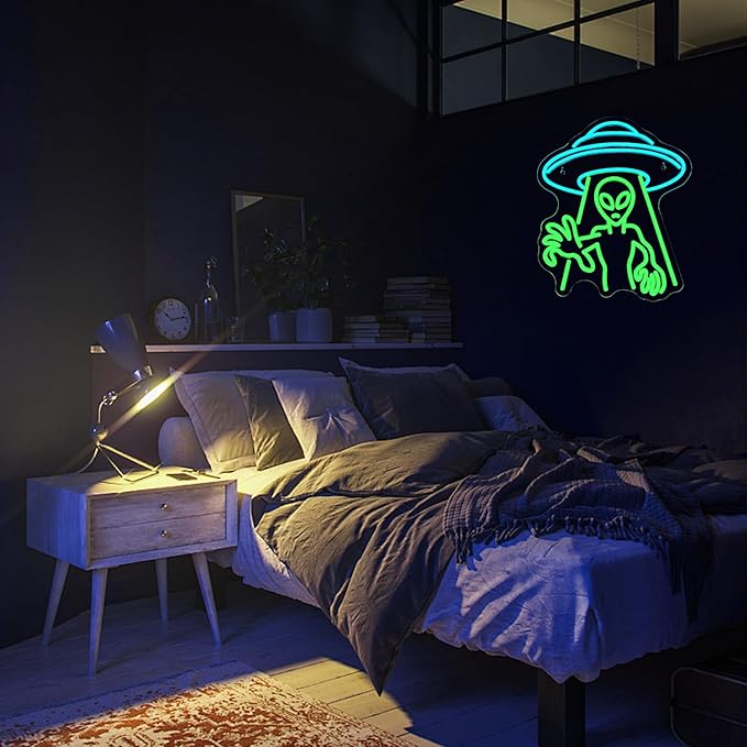 Lucunstar Alien Neon Sign,Green Led Wall Decor,LED Alien Neon Light, Shop Bar Man Cave,Teen Room,Game Room Decor,Hip Hop Party Neon Signs Wall Decor,Party Bedroom