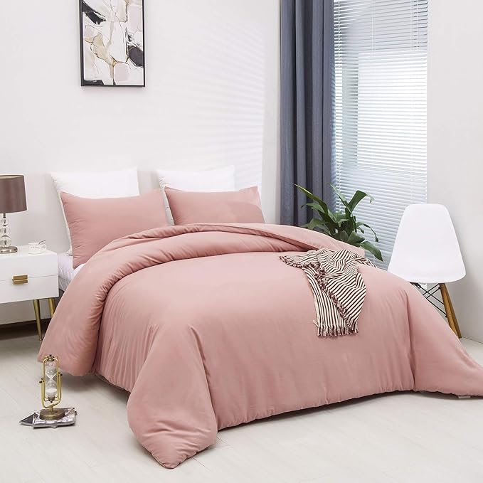 Pureant Blush Pink Comforter Set Full Solid Color Bedding Comforter Sets Cotton Bedding for Women Girls Bean Pink Comforter Soft Solid Light Pink Full Blanket Quilts Muave Full Size Comforter