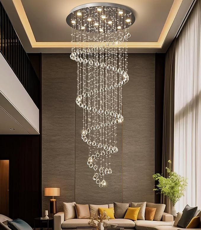 78 Inches Crystal Glam Chandelier Long Light Chandeliers with Dimmable Light Bulbs Silver High Ceiling Pendants Light Fixtures for Foyer Entryway Living Room Stair