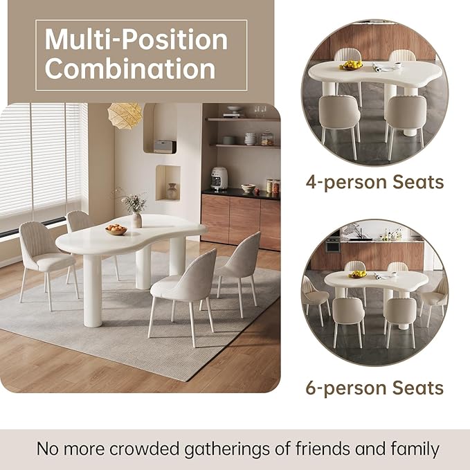 62.2" Dining Table for 4/6, Modern Cream Style Dining Table for Kitchen, Dining Room, Easy Assembly