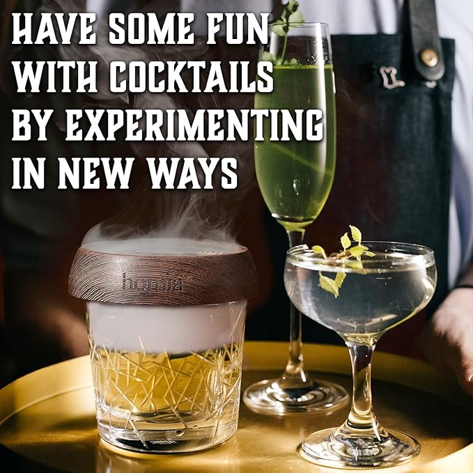 Bartender Kit with Whiskey Smoker - 13 pcs, Pine Stand - Bar Set with Cocktail Shaker, Bartending Kit with Essential Bar Accessory Tools, Wood Chips, Pink Gold