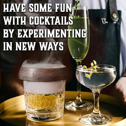 Bartender Kit with Whiskey Smoker - 13 pcs, Bamboo Stand - Bar Set with Cocktail Shaker, Bartending Kit with Essential Bar Accessory Tools, Wood Chips, Steel