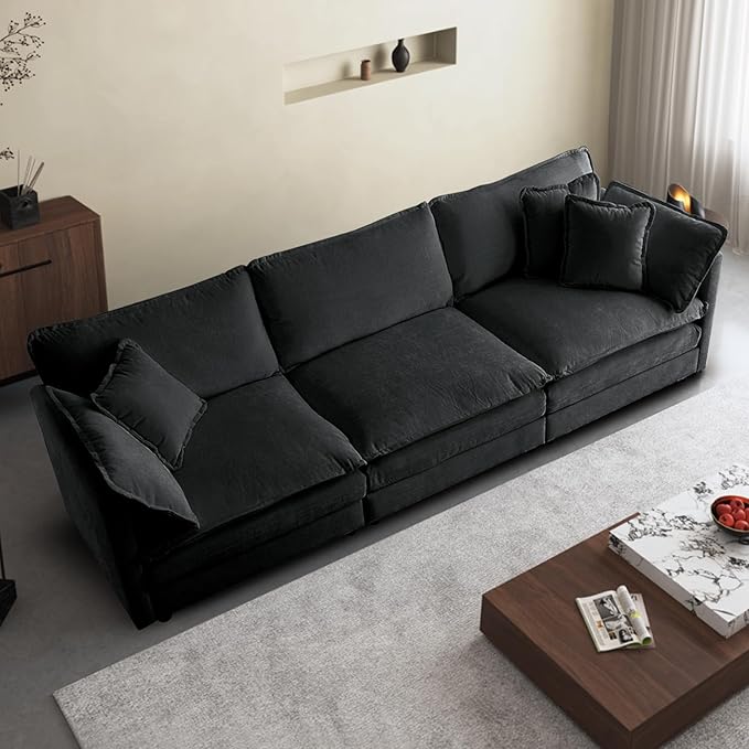 SoarFlash Chenille Sectional Sofa, Comfy Modular Loveseat Sofa, Modern 3-Seat Couch Deep Seat Sofa Set for Living Room,Grey