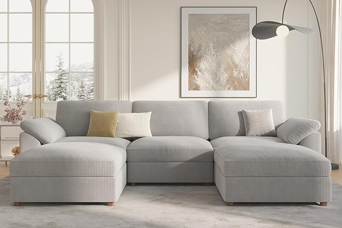 EASE MOOSE Oversized Modular Sectional Sofa, Extra Large U Shape Sectional Cloud Couch,Comfty Deep Modular Sofa with Ottoman for Living Room，Light Gray