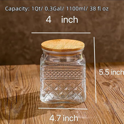 Glass Storage Jars, 38 FL OZ Airtight Canisters with Bamboo Lid, Decorative Kitchen Containers for Cereal, Nuts, Snacks, Candy, Cookies, Coffee, Tea