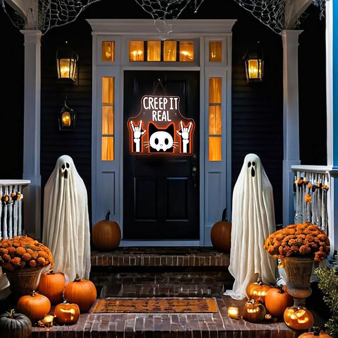 Lucunstar Creep It Real Neon Sign Halloween Led Sign For Wall Decor Scary Led Light For Halloween Decor Spooky Theme Party USB Powered 15.75x12.60in