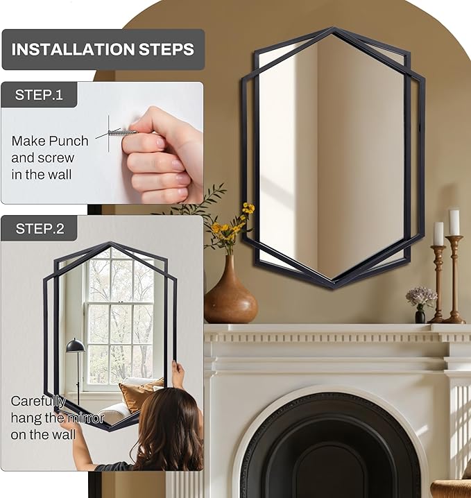 LuxenHome 31.8X22 Inch Wall Mirror, Bathroom Mirrors for Over Sink, Metal Frame Vanity Mirror for Wall, Black Mirror for Bathroom, Wall Mounted Mirror for Entryway, Bedroom, Living Room, Dining Room