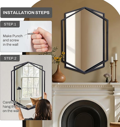 LuxenHome 31.8X22 Inch Wall Mirror, Bathroom Mirrors for Over Sink, Metal Frame Vanity Mirror for Wall, Black Mirror for Bathroom, Wall Mounted Mirror for Entryway, Bedroom, Living Room, Dining Room