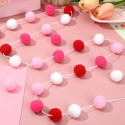 MARFOREVER 4 Pack 26.3 Feet Pink Christmas Decorations Red Pink White Pom Pom Garlands Christmas Felt Ball Hanging Supplies for Xmas Valentine's Day Wedding Birthday Party Home Wall Decor