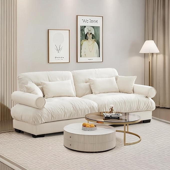 SoarFlash Living Room Velvet Recliner Sofa Small Sofa, Loveseat for Apartment, Storage Sofa with Solid Wood Frame, Easy to Install (93.7inch, Beige)