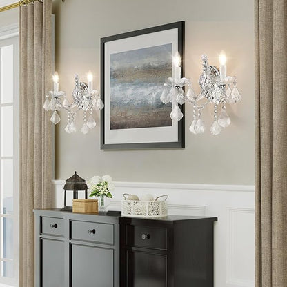 Crystal Wall Sconce Lighting, 2-Light Modern Crystal Wall Light Fixture Bathroom Maria Theresa Wall Lamp Light Fixtures Chrome Wall Sconce Light Wall Mounted Lamp for Living Room,Bedroom,Indoor