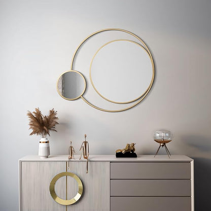 LuxenHome 31.5"x25.5" Round Wall Mirror, Orbit Modern Gold Metal Frame Wall Mounted Circles Decorative Accent Mirror for Bathroom Entryway, Bedroom, Living Room, Dining Room