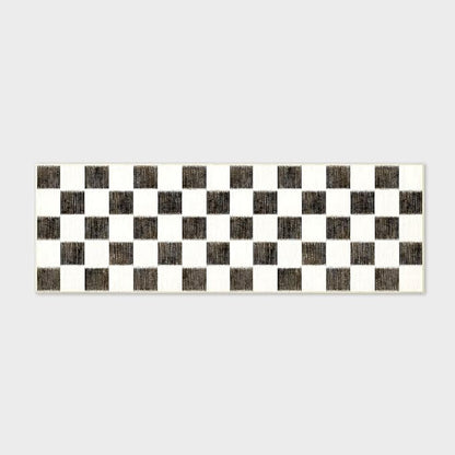 EVERGRACE Checkered Plaid Area Rug 2x6, Soft Fuzzy Faux Wool Rugs Washable Anti Slip Rugs Long Runner Rug Carpet for Entryway Bedroom Living Room Hallway Kitchen Dining Room and Laundry Room, Black