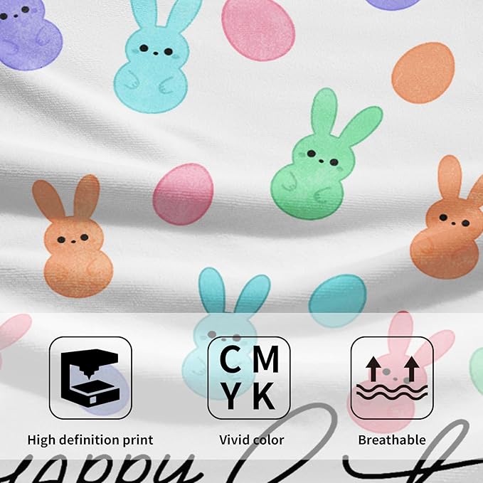 Happy Easter Hand Towels Set of 2 Colorful Cartoon Rabbit Egg Spring Holiday