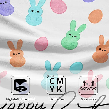Happy Easter Hand Towels Set of 2 Colorful Cartoon Rabbit Egg Spring Holiday