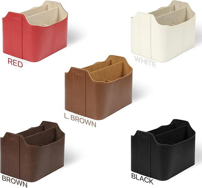 Londo PU Leather Remote Control Holder, Office Supplies Desk Organizer with Tablet Slot, Makeup Brush and Utensils Cube, Large Capacity Desk Caddy with 5 Compartments