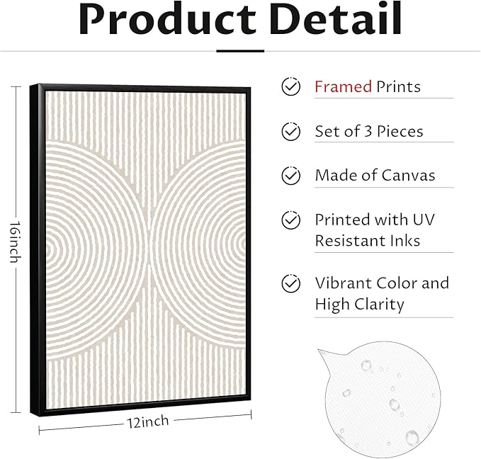 Modern Abstract Pictures Wall Art Boho Neutral Canvas Wall Art Minimalist Line Wall Decor Black Brown Artwork Abstract Modern Painting Prints for Living Room Bedroom 12x16 Inch Framed Set of 3