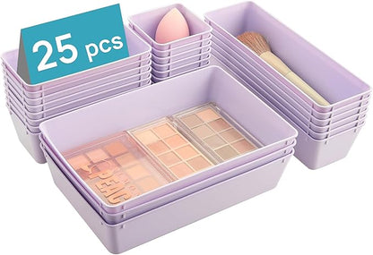 Vtopmart 25 PCS Plastic Drawer Organizers Set, 4-Size Versatile Bathroom and Vanity Drawer Organizer, Storage Bins for Makeup, Bedroom, Kitchen Gadgets Utensils and Office