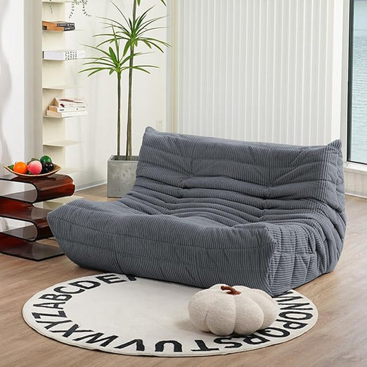 N&V Fireside Loveseat Mid Century Armless Twin Floor Sofa Premium Corduroy Lounge Chair, Frost Grey