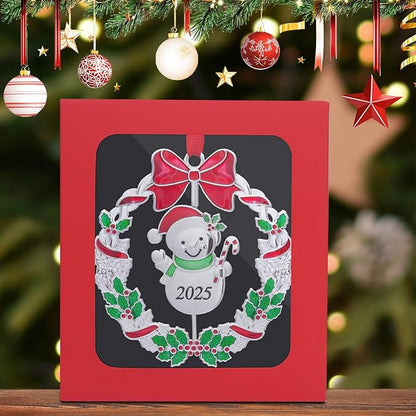 Christmas Ornaments, Metal Christmas Tree Ornaments Dated 2025 Silver Rotatable Funny Christmas Ornaments Decorative Keepsake Snowman Decoration