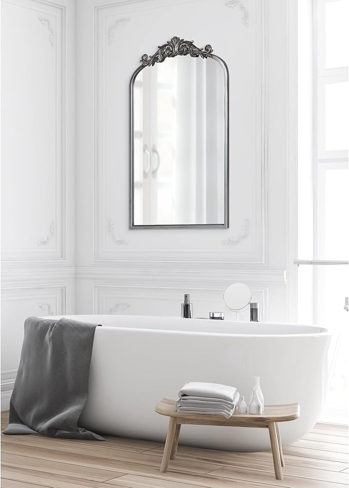 Kate and Laurel Arendahl Ornate Traditional Arch Mirror; 36 x 29; Gold; Decorative Baroque Style Arched Vintage Gold Mirror with Wide Frame and Crown