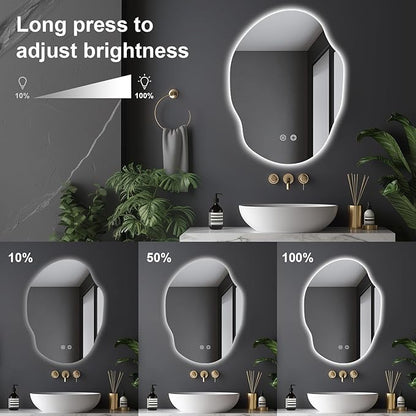 Irregular LED Bathroom Mirror with Lights,Asymmetrical Led Bathroom Vanity Mirror for Wall with Front and Backlit, Anti Fog, 3 Colors and Dimmable Light,[Horizontal/Vertical] 30" H x 22" W