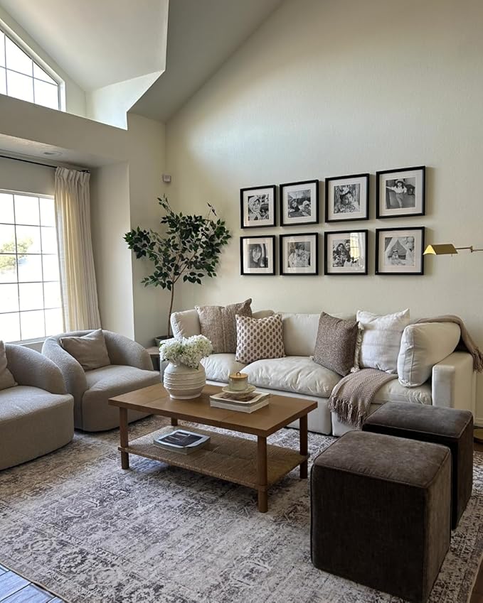 Nathan James Beacon Bohemian Coffee Table with Storage, 2-Tier Rectangle Coffee Table with Solid Wood Legs and Seagrass Shelf, Light Brown