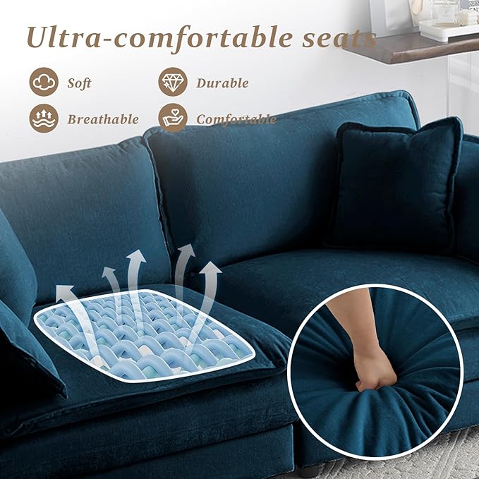 SoarFlash Chenille Sectional Sofa, Comfy Modular Loveseat Sofa, Modern 2-Seat Couch Deep Seat Sofa Set for Living Room,Deep Blue